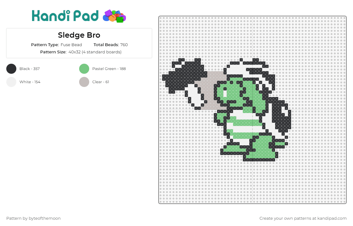Sledge Bro - Fuse Bead Pattern by byteofthemoon on Kandi Pad - hammer bro,mario,nintendo,video game,classic,black,white,green