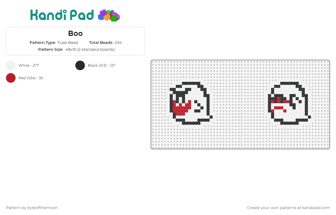 Boo - Fuse Bead Pattern by byteofthemoon on Kandi Pad - boo,ghost,mario,nintendo,character,cute,spooky,video game,white