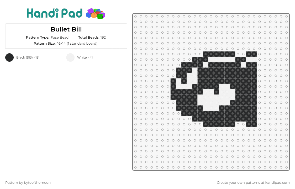 Bullet Bill - Fuse Bead Pattern by byteofthemoon on Kandi Pad - bullet bill,mario,nintendo,video game,classic,black,tan