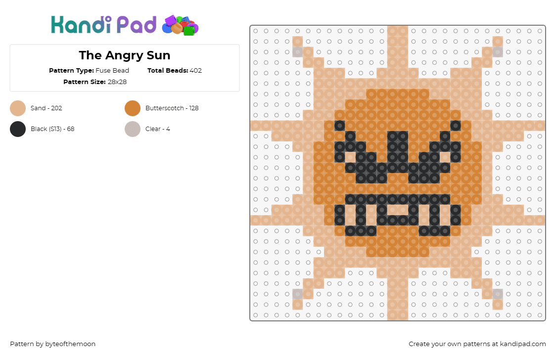 The Angry Sun - Fuse Bead Pattern by byteofthemoon on Kandi Pad - sun,mario,nintendo,face,video game,classic,tan