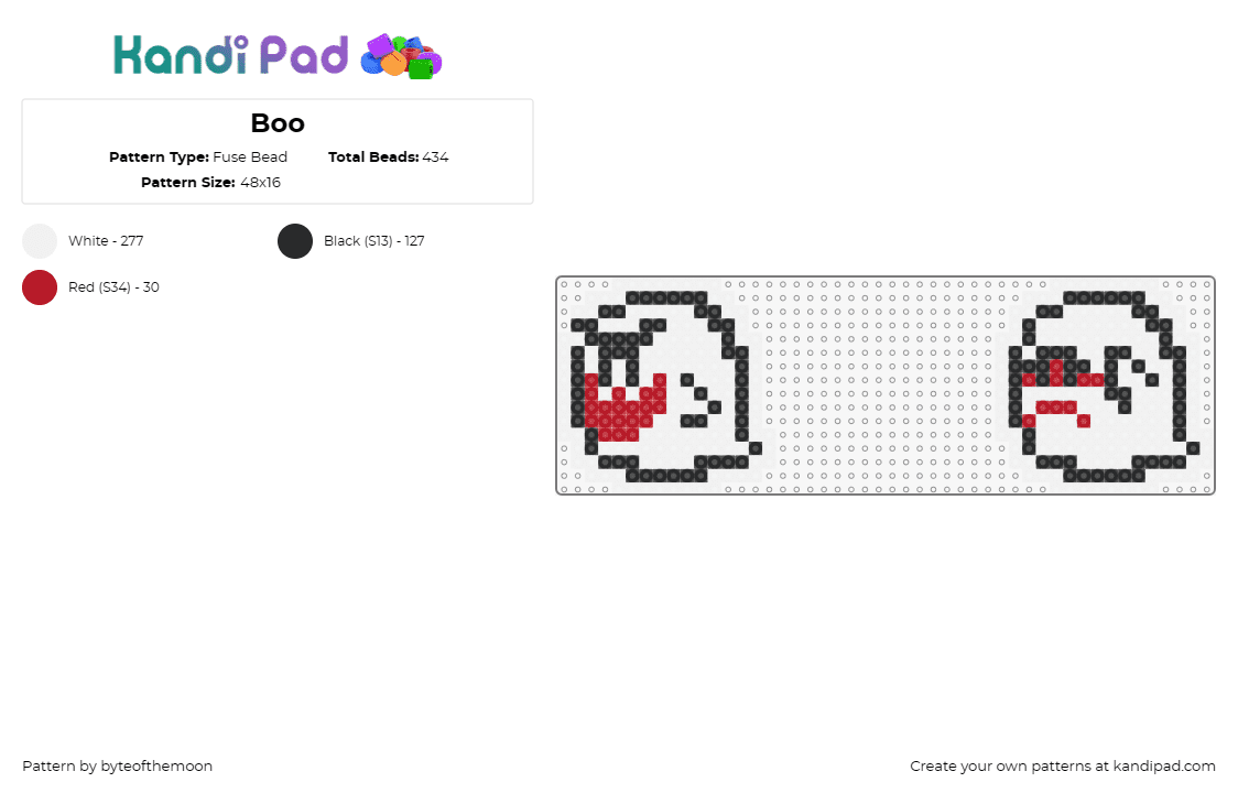 Boo - Fuse Bead Pattern by byteofthemoon on Kandi Pad - boo,ghost,mario,nintendo,character,cute,spooky,video game,white