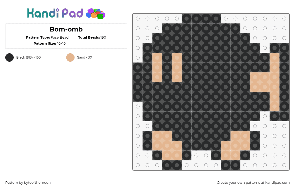 Bom-omb - Fuse Bead Pattern by byteofthemoon on Kandi Pad - bobomb,mario,nintendo,video game,classic,black,tan