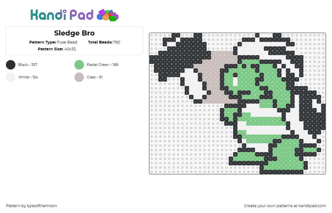 Sledge Bro - Fuse Bead Pattern by byteofthemoon on Kandi Pad - hammer bro,mario,nintendo,video game,classic,black,white,green