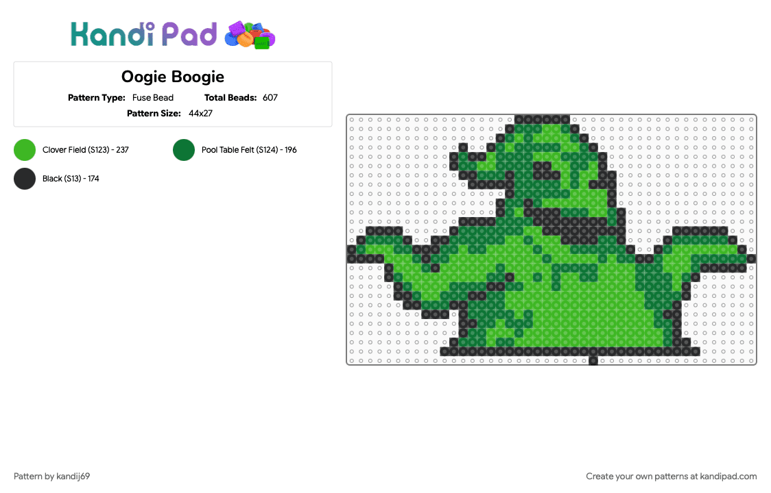 Oogie Boogie - Fuse Bead Pattern by kandij69 on Kandi Pad - black, green