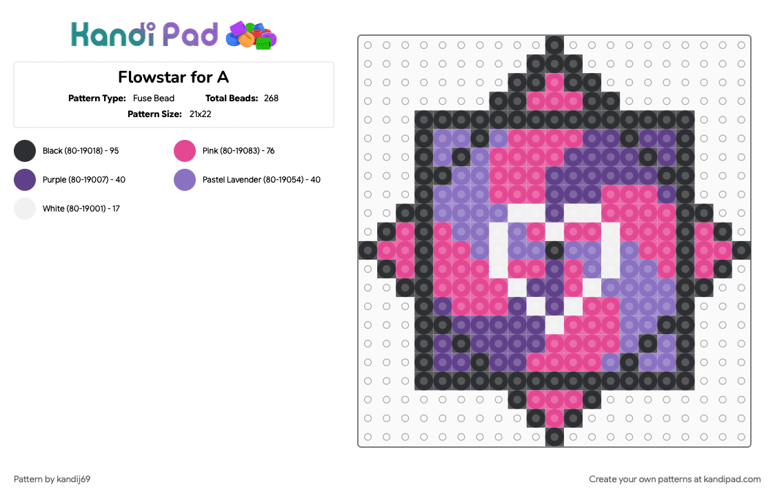 Flowstar for A - Fuse Bead Pattern by kandij69 on Kandi Pad - pink