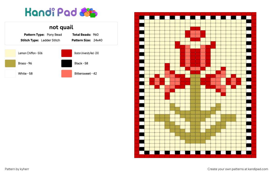 not quail - Pony Bead Pattern by kyherr on Kandi Pad - yellow