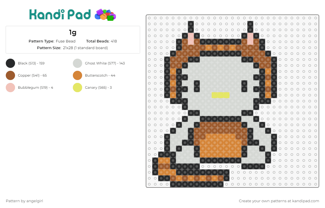 1g - Fuse Bead Pattern by angelgirl on Kandi Pad - hello kitty,cat,costume,character,sanrio,cute,gray,tan,brown