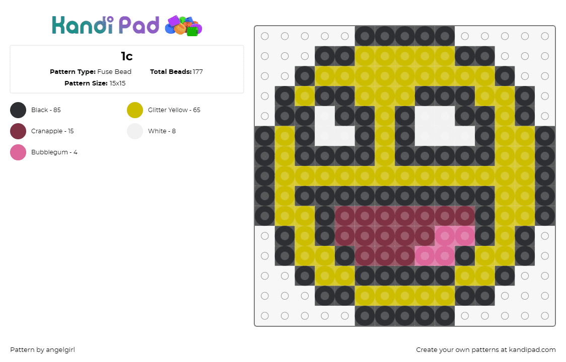 1c - Fuse Bead Pattern by angelgirl on Kandi Pad - emoji,smiley,face,happy,yellow,pink