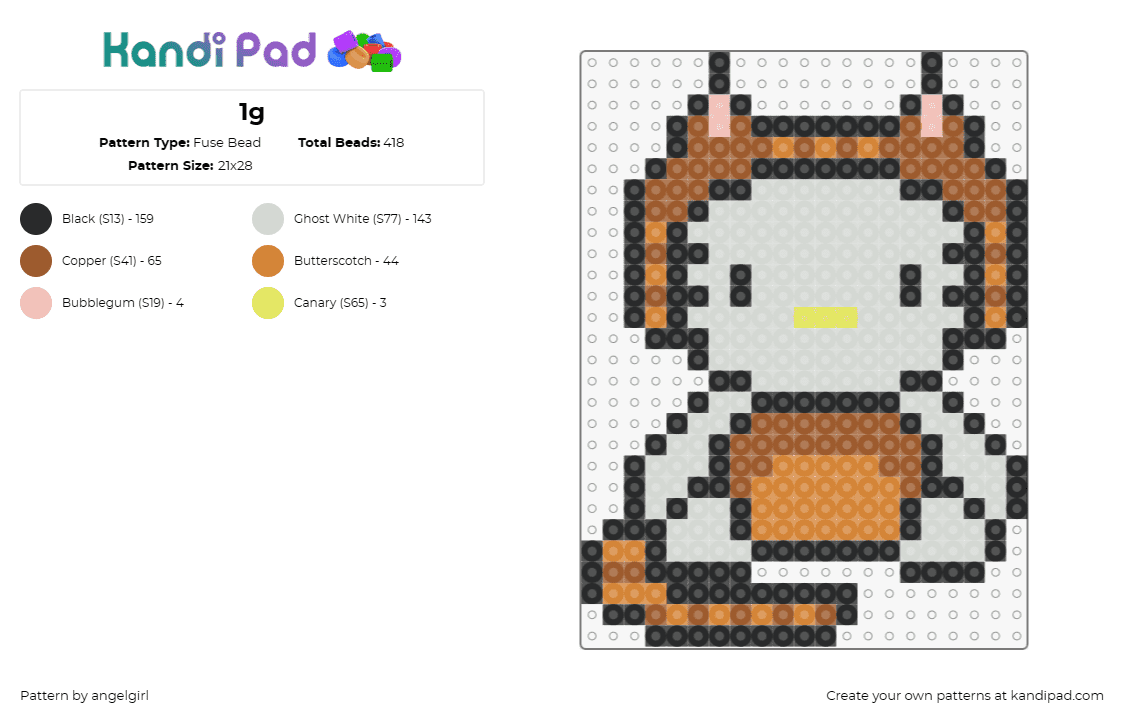 1g - Fuse Bead Pattern by angelgirl on Kandi Pad - hello kitty,cat,costume,character,sanrio,cute,gray,tan,brown