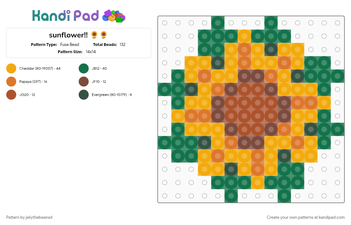 sunflower!! 🌻🌻 - Fuse Bead Pattern by jeliythebeanxd on Kandi Pad - flower, nature, orange, sunflower, sunflowers, teal