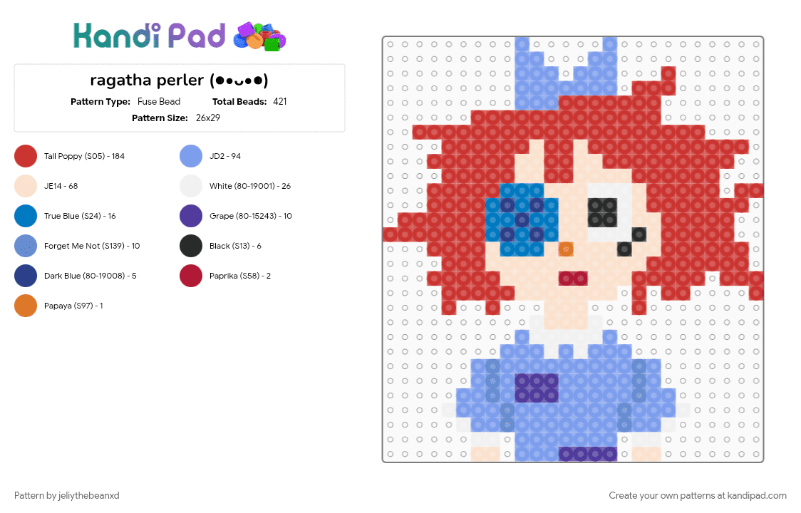 ragatha perler (⁠◍⁠•⁠ᴗ⁠•⁠◍⁠) - Fuse Bead Pattern by jeliythebeanxd on Kandi Pad - beige, character, light blue, ragatha, red, tadc, the amazing digital circus