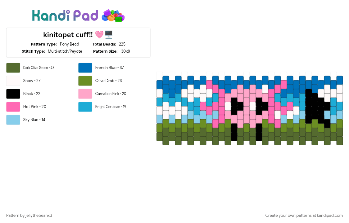 kinitopet cuff!! 🩷🖥️ - Pony Bead Pattern by jeliythebeanxd on Kandi Pad - blue, character, creepy, gold, kinitopet, light blue, pink