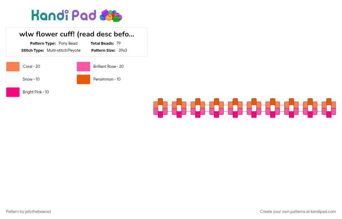 wlw flower cuff! (read desc before making pls) - Pony Bead Pattern by jeliythebeanxd on Kandi Pad - flower cuff, orange, pink, pride, wlw