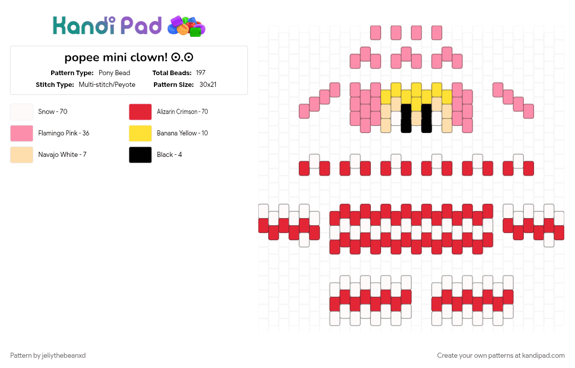 popee mini clown! ⊙⁠.⁠☉ - Pony Bead Pattern by jeliythebeanxd on Kandi Pad - character, clown, mini clown, pink, popee, popee the performer, red, tv show