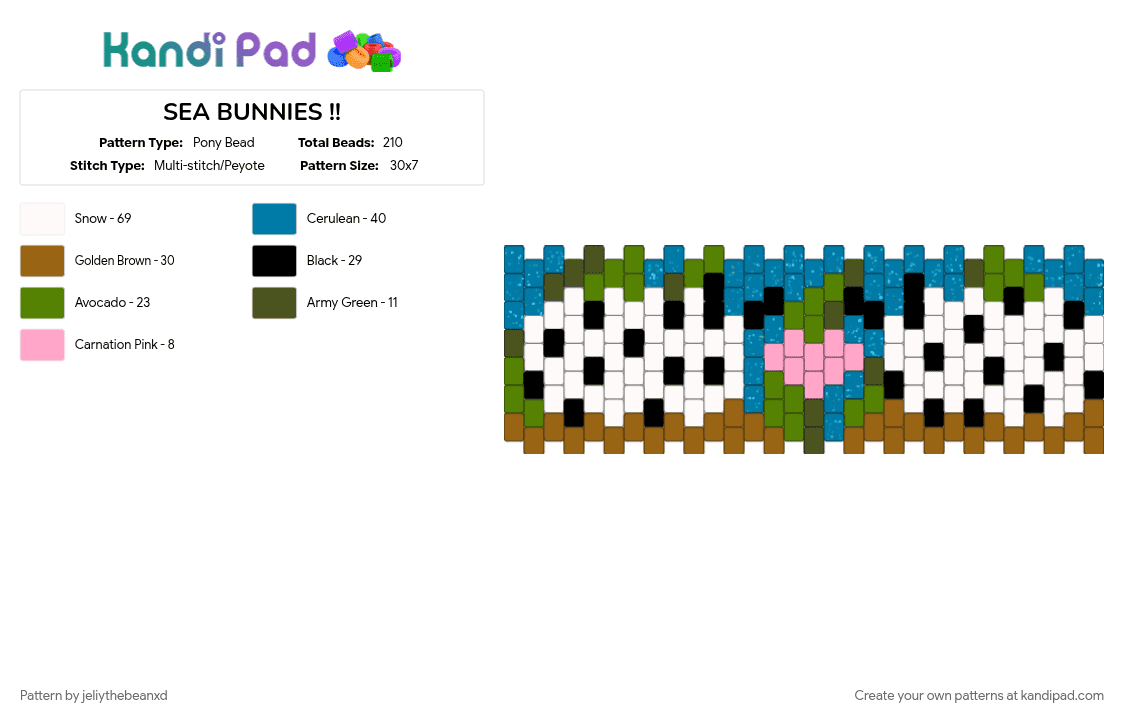 SEA BUNNIES !! - Pony Bead Pattern by jeliythebeanxd on Kandi Pad - animal, blue, cute, jorunna parva, sea animal, sea bunny, tan
