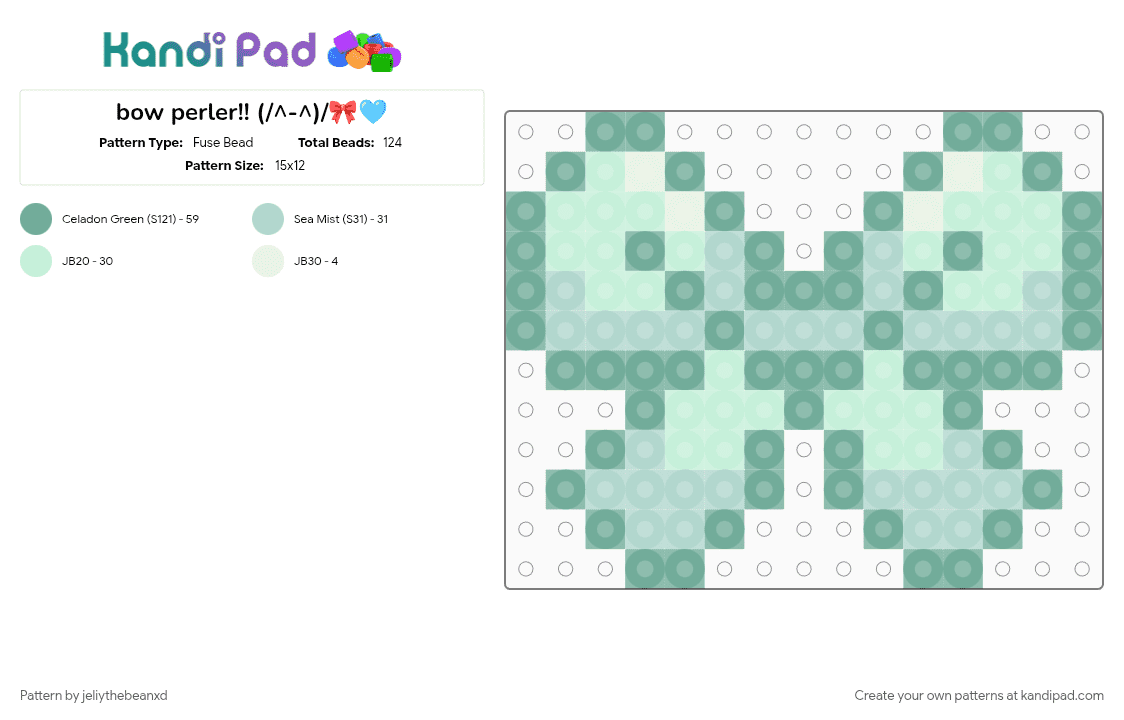 bow perler!! (⁠/⁠^⁠-⁠^)⁠/🎀🩵 - Fuse Bead Pattern by jeliythebeanxd on Kandi Pad - bow, cute, light blue, teal