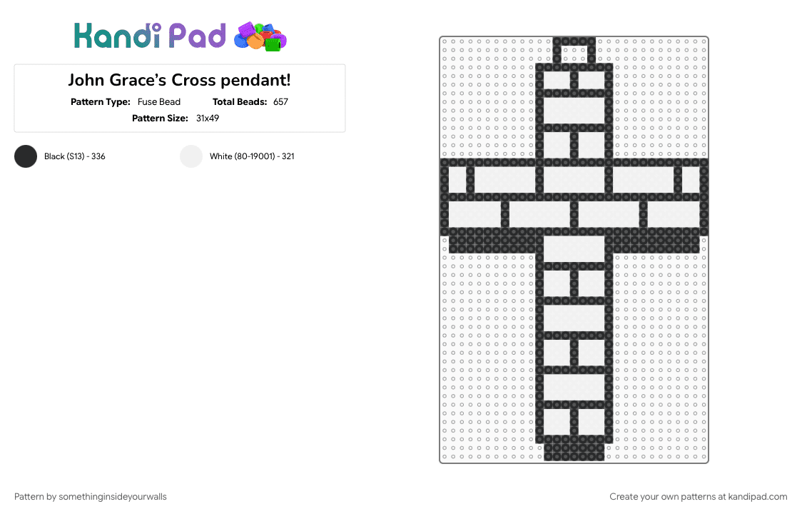 John Grace’s Cross pendant! - Fuse Bead Pattern by somethinginsideyourwalls on Kandi Pad - black, free to use, john grace, roblox grace, white
