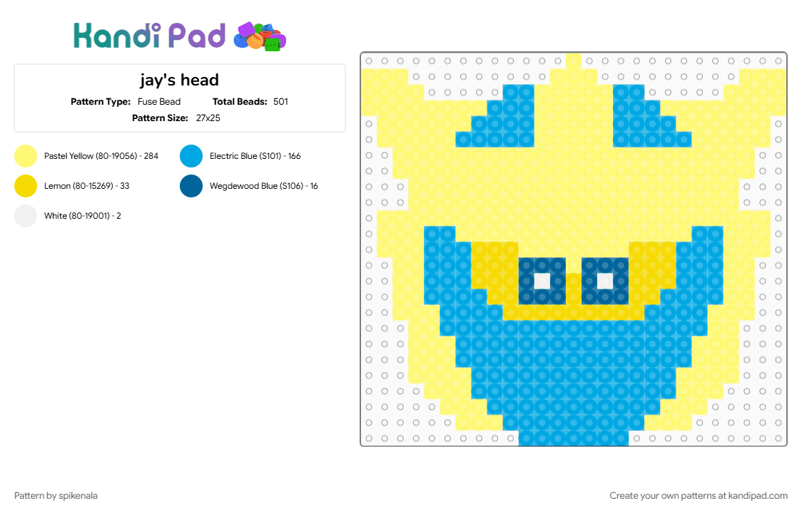jay\'s head - Fuse Bead Pattern by spikenala on Kandi Pad - light blue, yellow