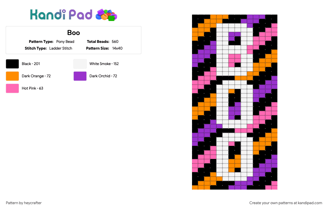 Boo - Pony Bead Pattern by heycrafter on Kandi Pad - orange, purple
