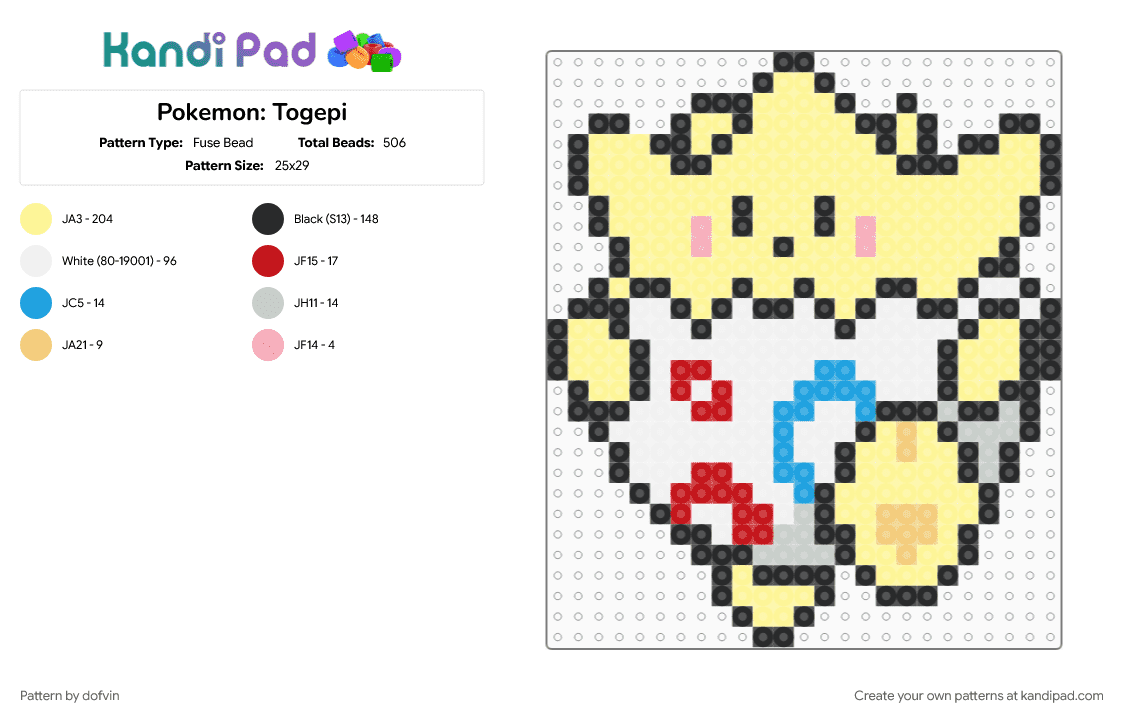 Pokemon: Togepi - Fuse Bead Pattern by dofvin on Kandi Pad - pokemon, yellow