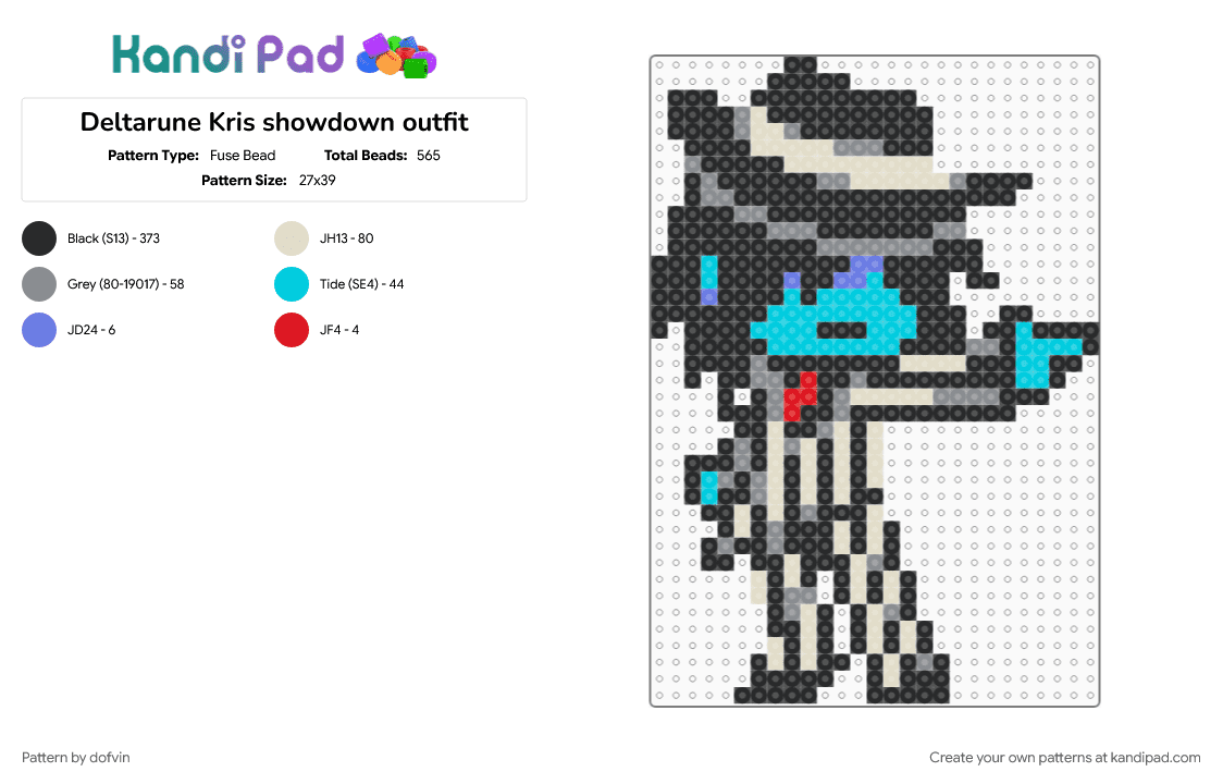Deltarune Kris showdown outfit - Fuse Bead Pattern by dofvin on Kandi Pad - beige, black, deltarune, deltarune chapter 3, gray, kris, light blue