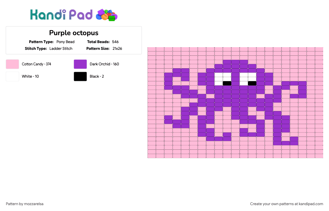 Purple octopus - Pony Bead Pattern by mozzarelsa on Kandi Pad - animal, octopus, pink, purple