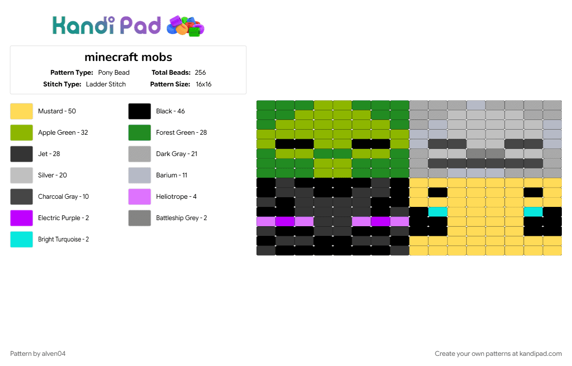minecraft mobs - Pony Bead Pattern by alven04 on Kandi Pad - beige, green, yellow