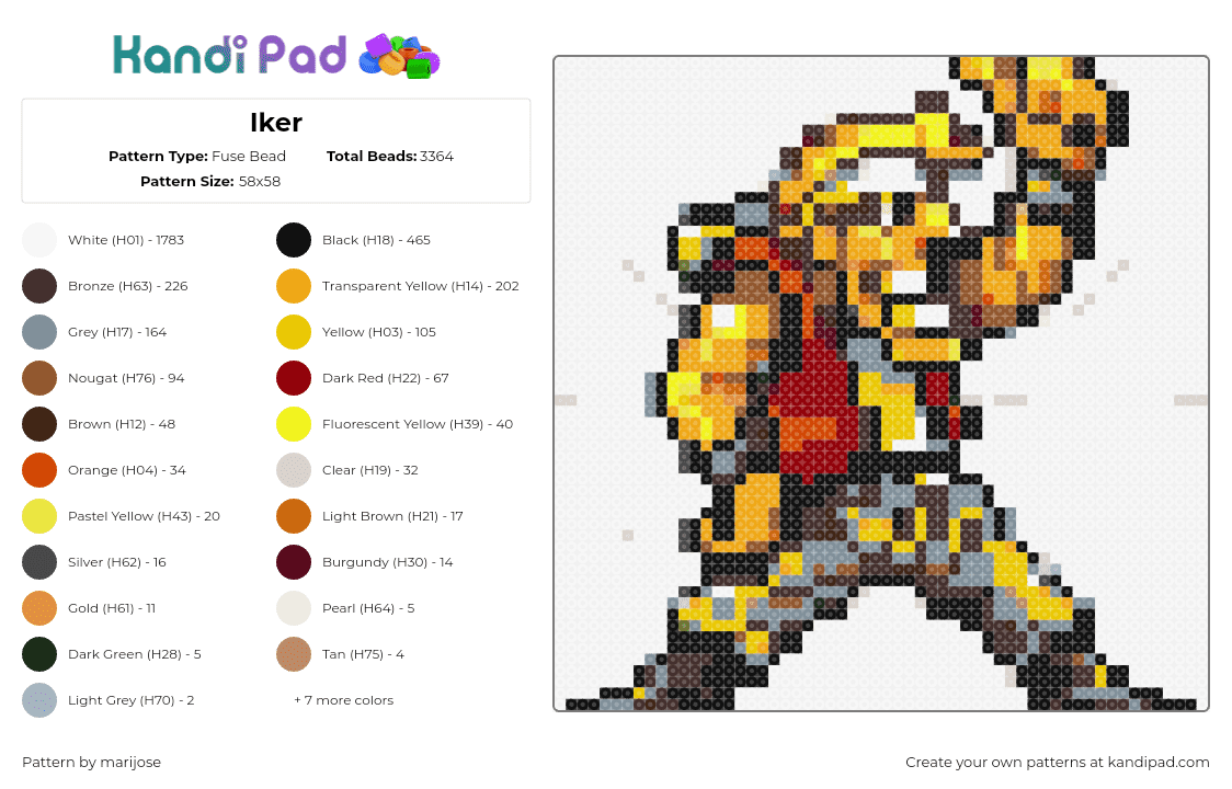 Iker - Fuse Bead Pattern by marijose on Kandi Pad - metal slug,arcade,classic,video game,sprite,yellow,red