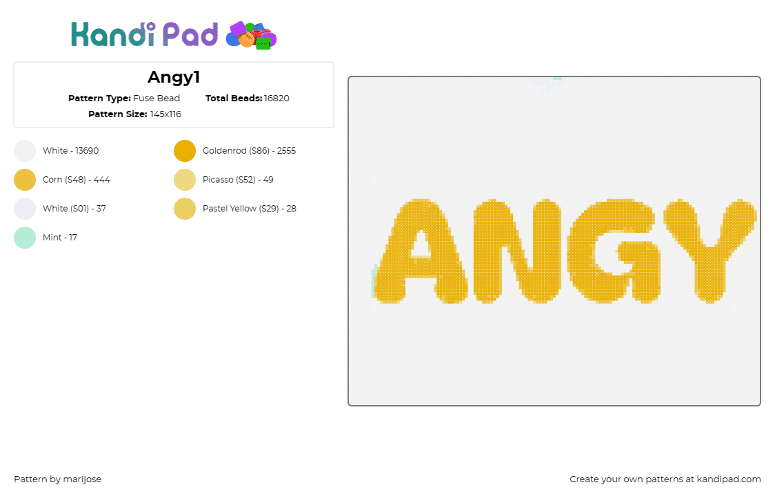 Angy1 - Fuse Bead Pattern by marijose on Kandi Pad - angy,text,bold,cute,yellow