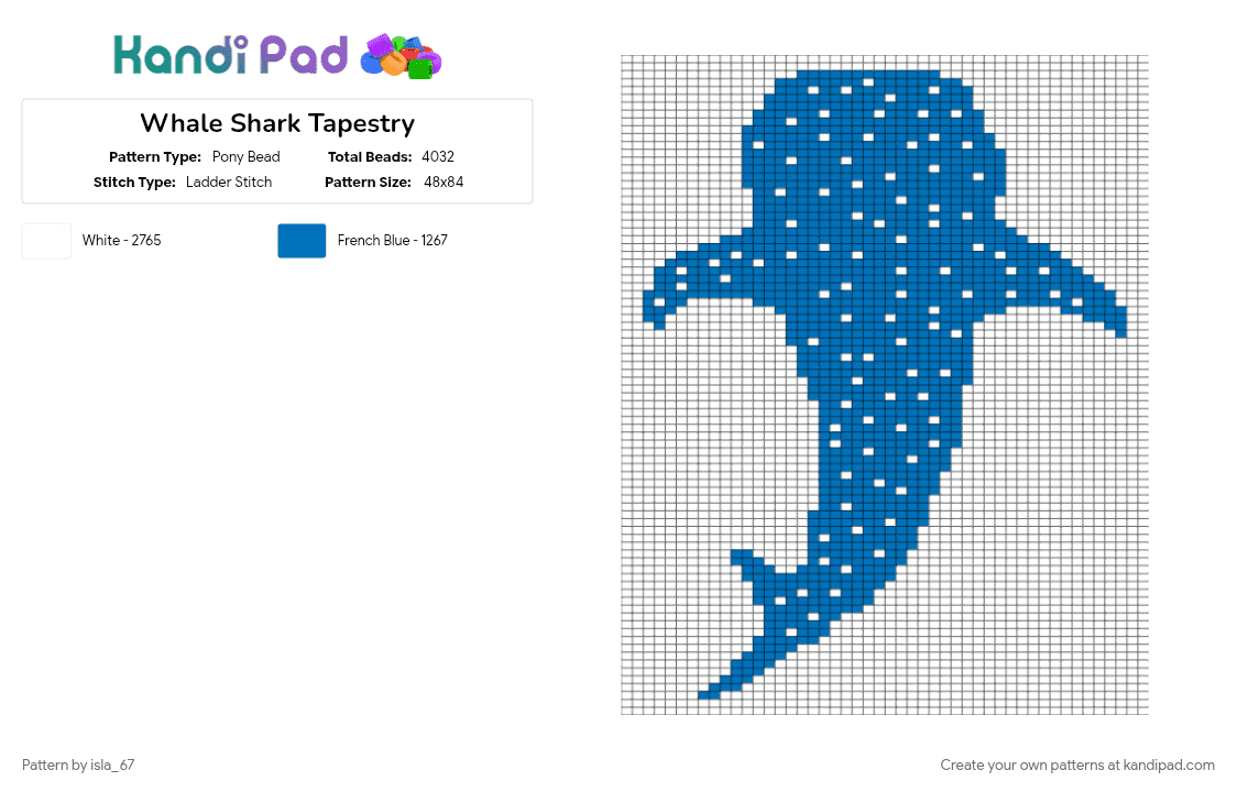 Whale Shark Tapestry - Pony Bead Pattern by isla_67 on Kandi Pad - blue, white