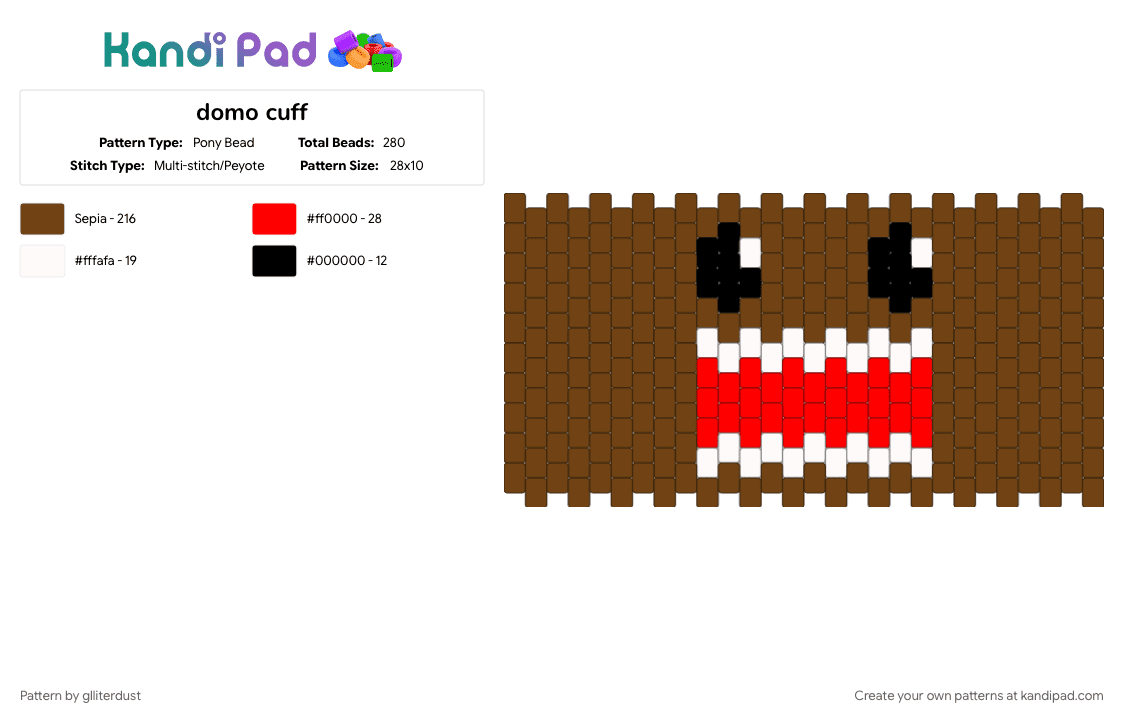 domo cuff - Pony Bead Pattern by glliterdust on Kandi Pad - brown