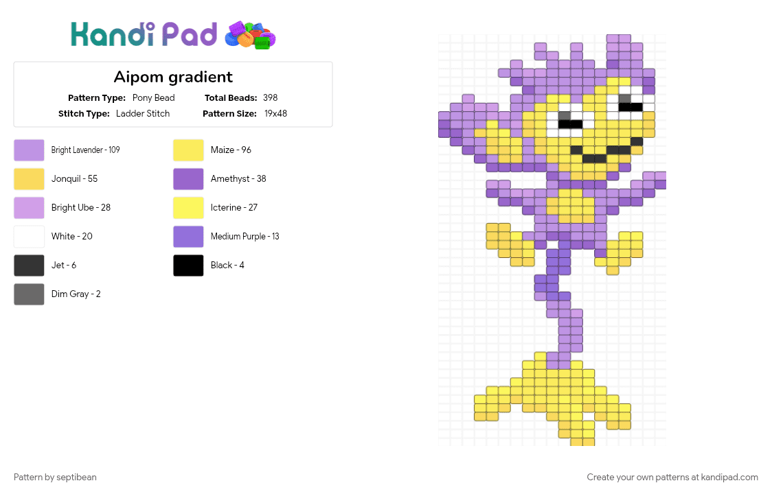 Aipom gradient - Pony Bead Pattern by septibean on Kandi Pad - aipom, pink, pokemon, yellow