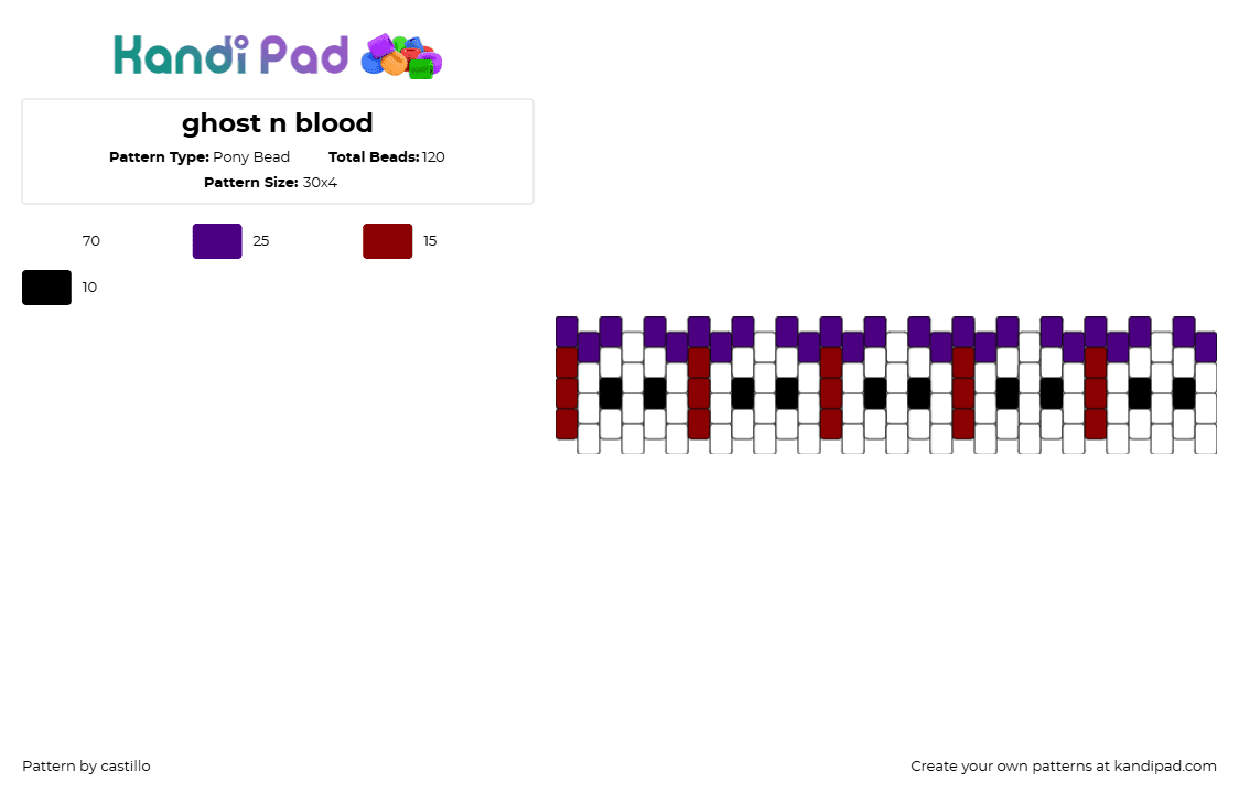 ghost n blood - Pony Bead Pattern by castillo on Kandi Pad - ghosts,blood,spooky,halloween,cute,bracelet,white,red,purple