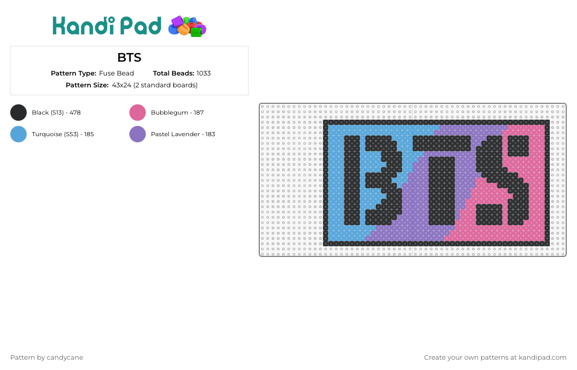 BTS - Fuse Bead Pattern by candycane on Kandi Pad - bts,logo,kpop,band,music,colorful,black,blue,purple,pink