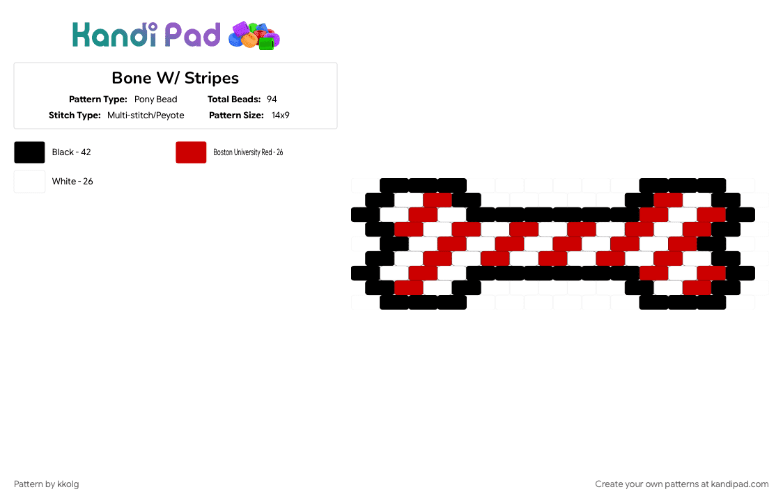 Bone W/ Stripes - Pony Bead Pattern by kkolg on Kandi Pad - red, white