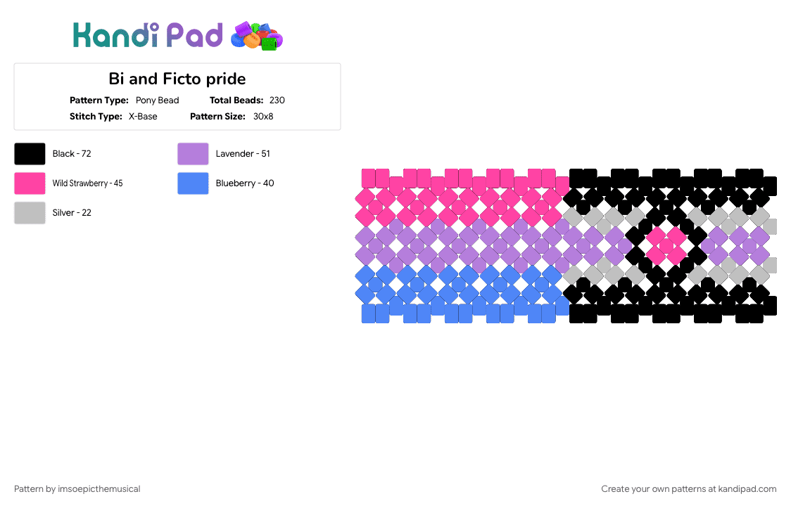 Bi and Ficto pride - Pony Bead Pattern by imsoepicthemusical on Kandi Pad - bi, bisexual, bisexual flag, fictional, fictophilia, fictoromantic, fictosexual, pink, pride