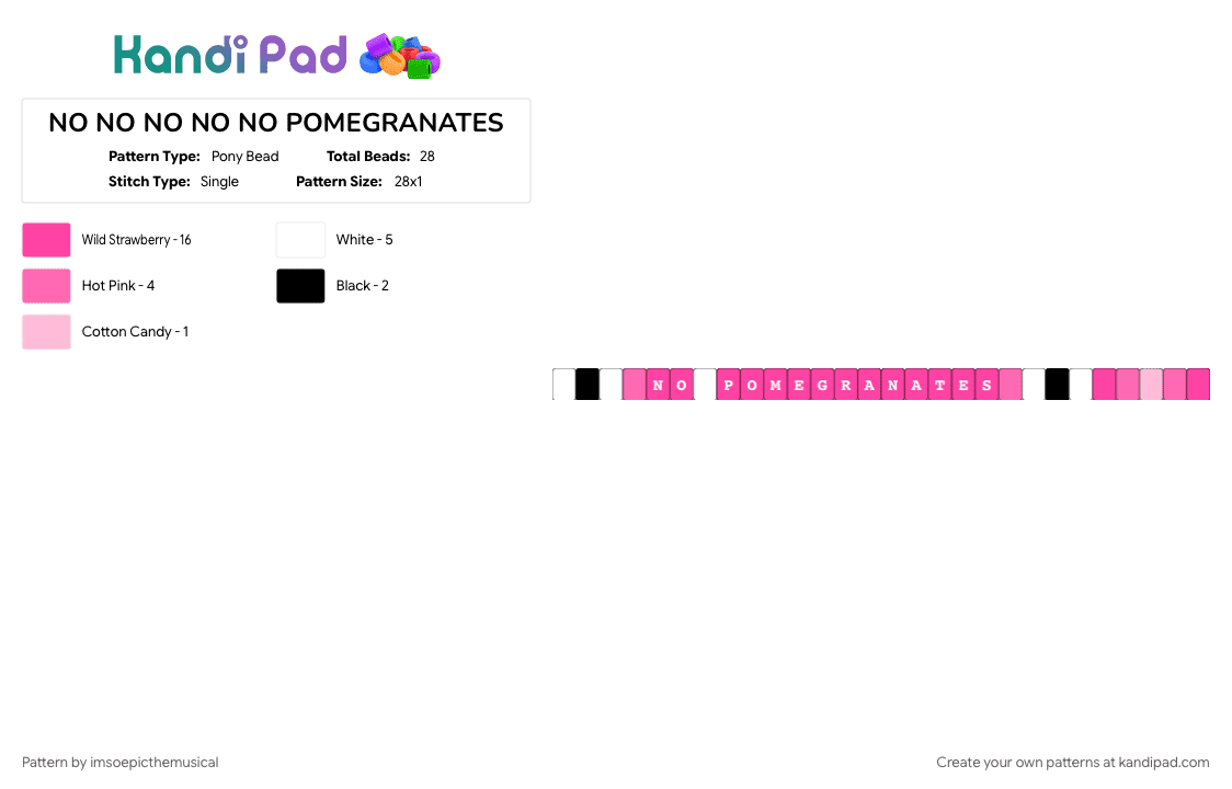 NO NO NO NO NO POMEGRANATES - Pony Bead Pattern by imsoepicthemusical on Kandi Pad - black and white, no, no pomegranates, pink, pomegranate, reference, school, teacher