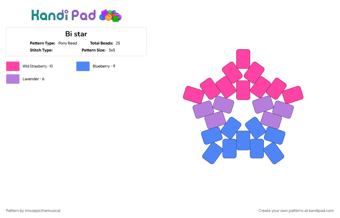 Bi star - Pony Bead Pattern by imsoepicthemusical on Kandi Pad - bi, bisexual, blue, pink, star