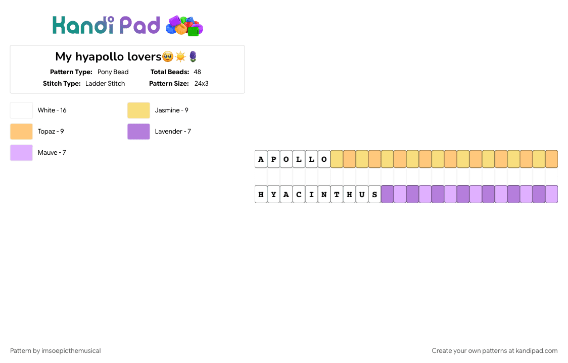 My hyapollo lovers🥹☀️🪻 - Pony Bead Pattern by imsoepicthemusical on Kandi Pad - apollo, gay, hyacinthus, love, pink