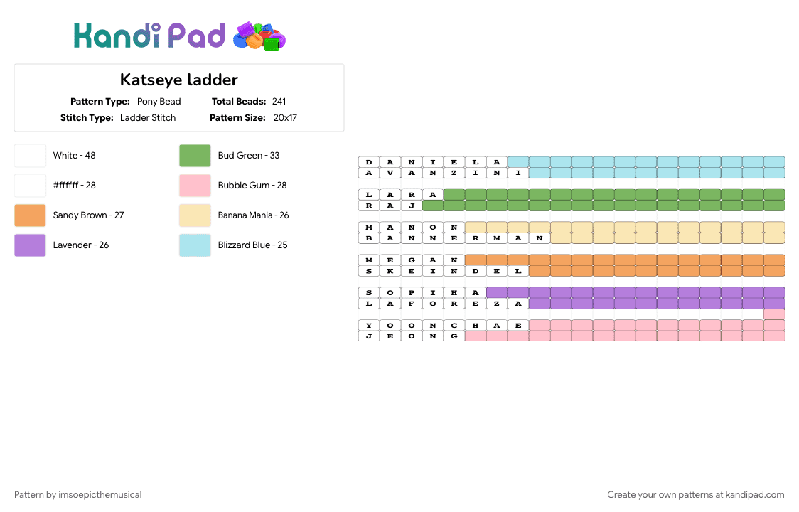 Katseye Ladder Pony Bead Pattern Kandi Pad Kandi Patterns Fuse katseye-ladder-pony-bead-pattern-kandi-pad-kandi-patterns-fuse