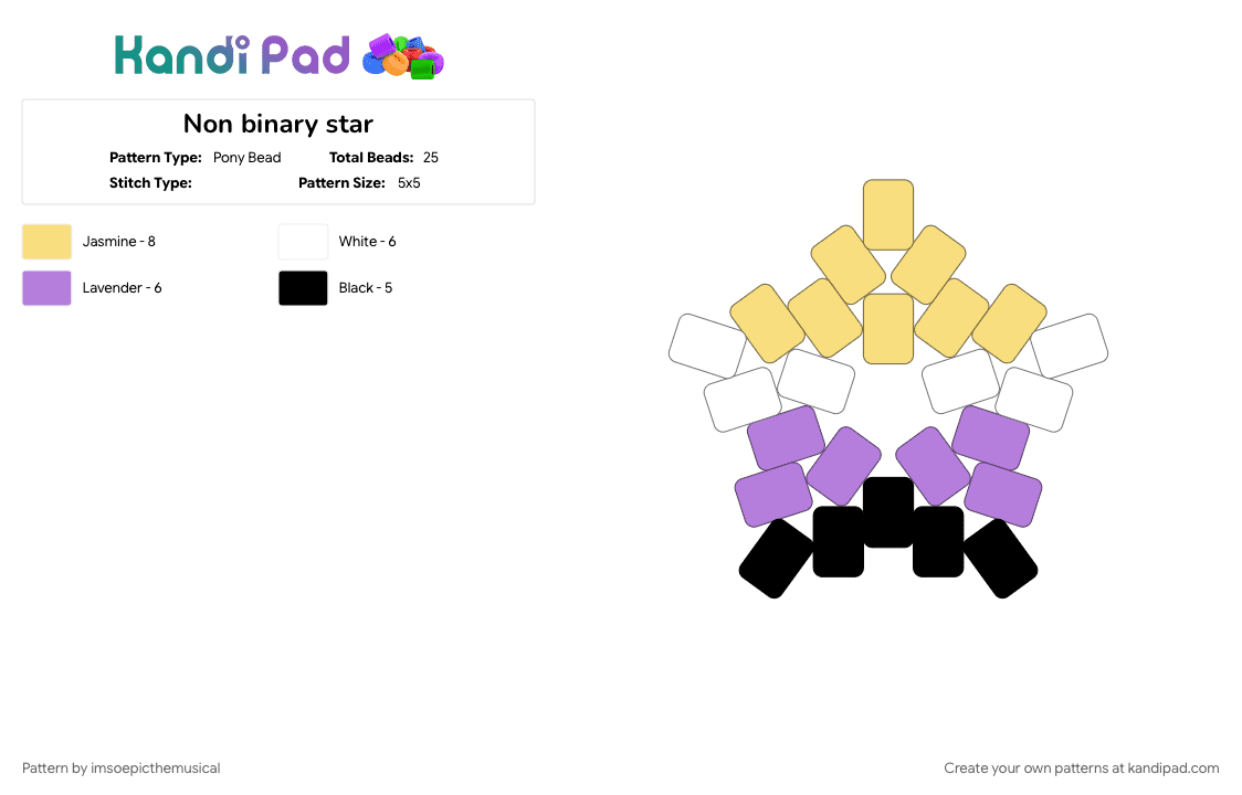 Non binary star - Pony Bead Pattern by imsoepicthemusical on Kandi Pad - im gay, non binary, nonbi, nonbinary, nonbinary pride, pink, yellow