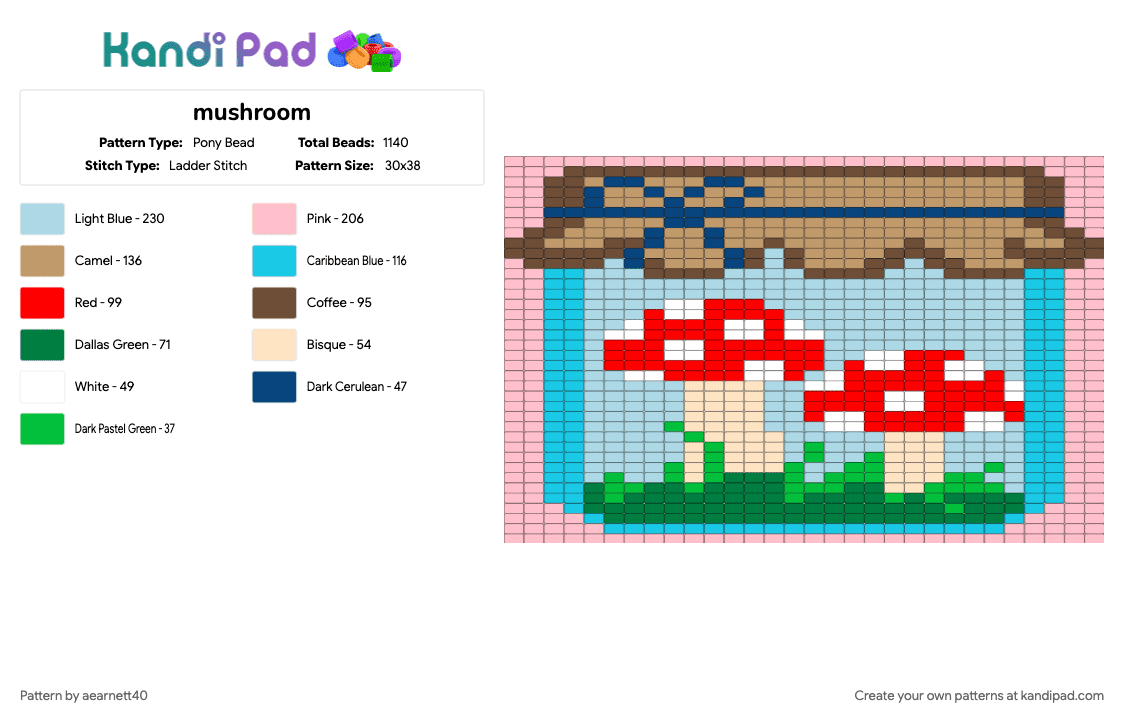 mushroom - Pony Bead Pattern by aearnett40 on Kandi Pad - beige, light blue, pink