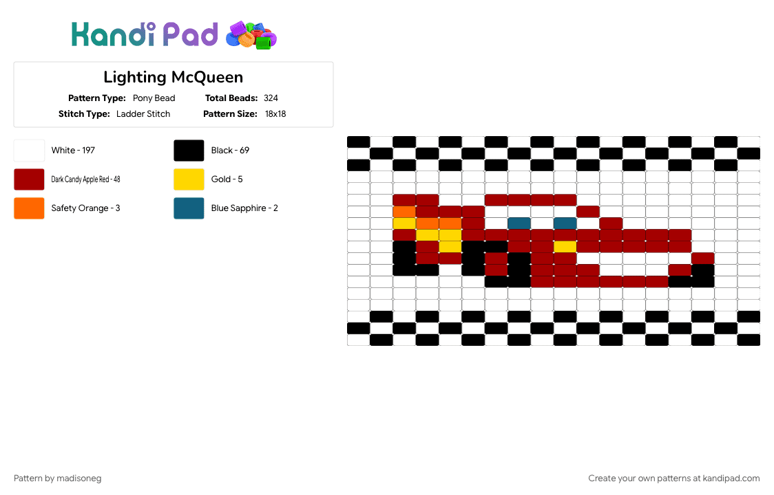 Lighting McQueen - Pony Bead Pattern by madisoneg on Kandi Pad - red, white