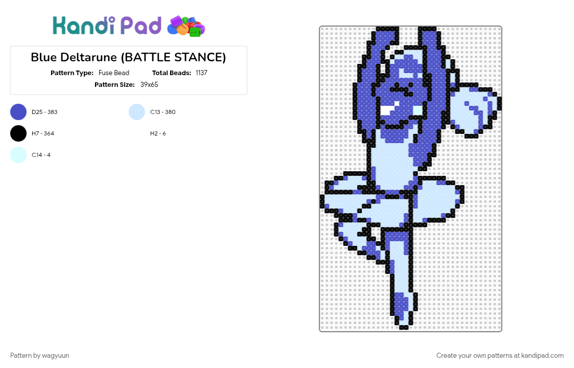 Blue Deltarune (BATTLE STANCE) - Fuse Bead Pattern by wagyuun on Kandi Pad - character, deltarune, deltarune chapter 5, deltarune chapter five, purple, video game