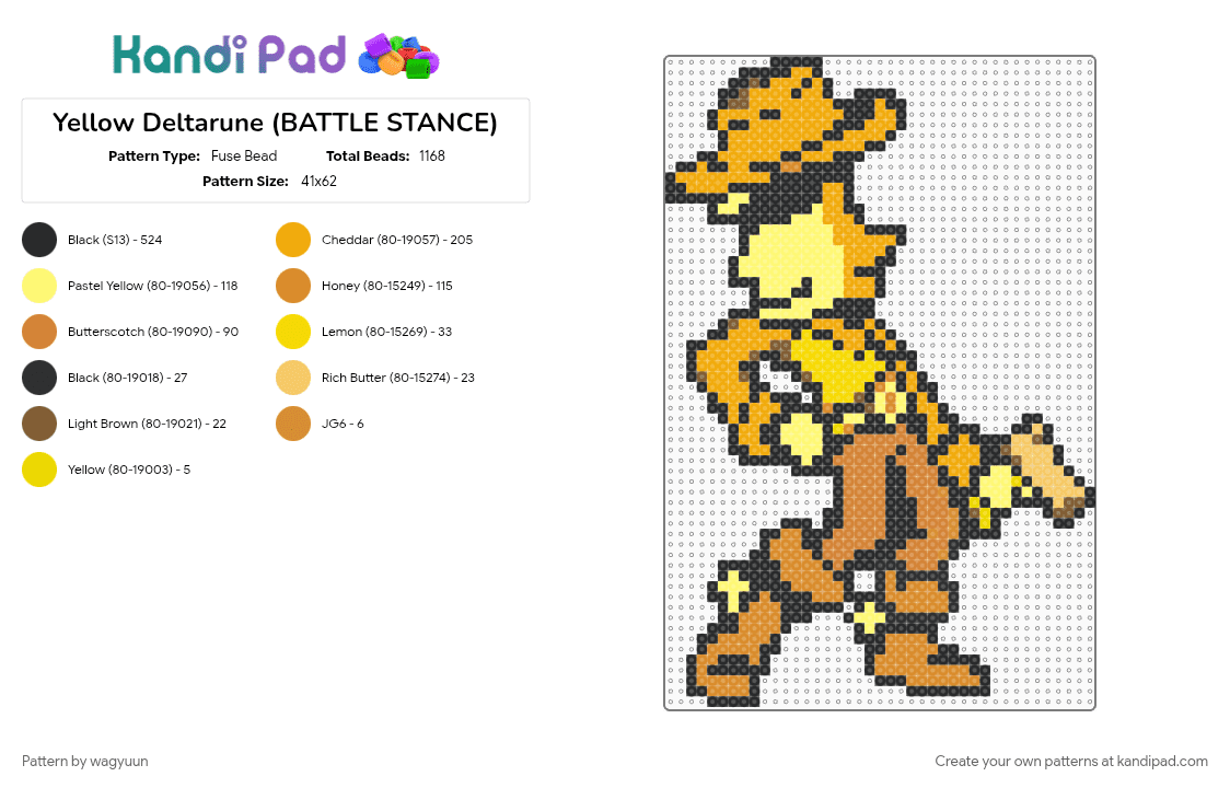 Yellow Deltarune (BATTLE STANCE) - Fuse Bead Pattern by wagyuun on Kandi Pad - character, deltarune, deltarune chapter 5, deltarune chapter five, deltarune yellow, orange, video game