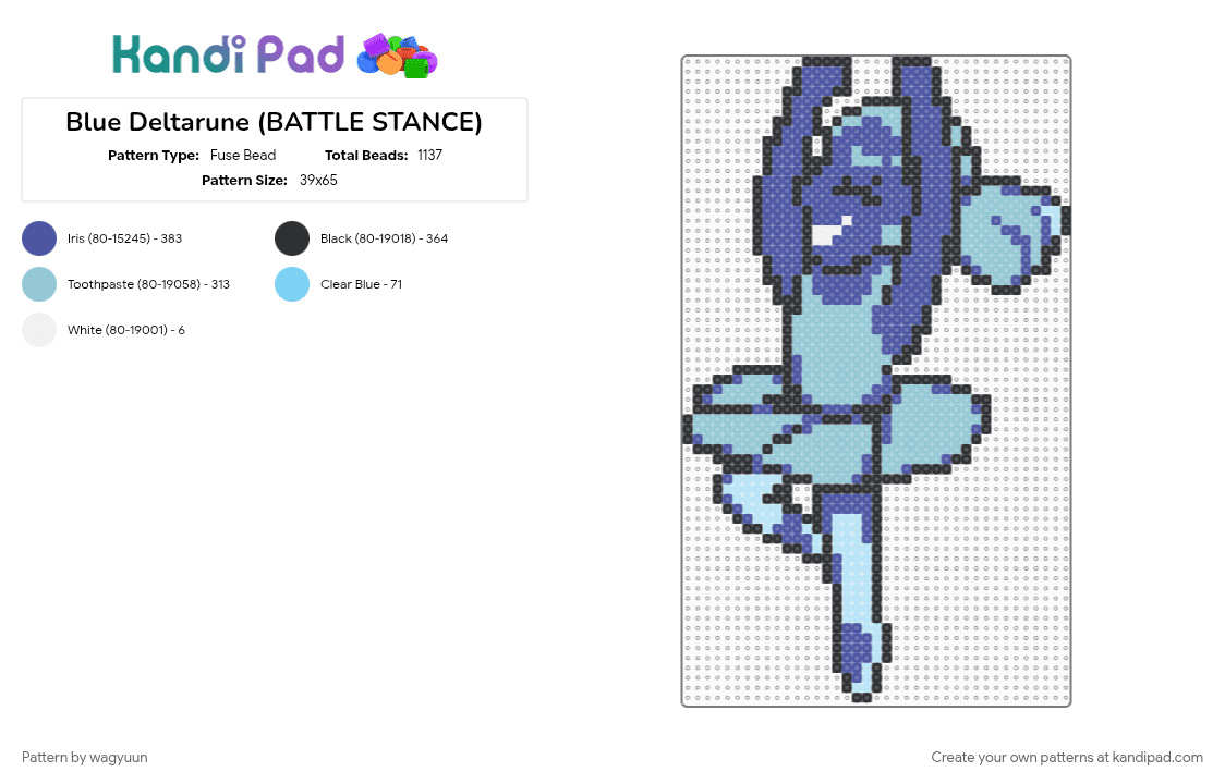 Blue Deltarune (BATTLE STANCE) - Fuse Bead Pattern by wagyuun on Kandi Pad - character, deltarune, deltarune chapter 5, deltarune chapter five, light blue, purple, video game