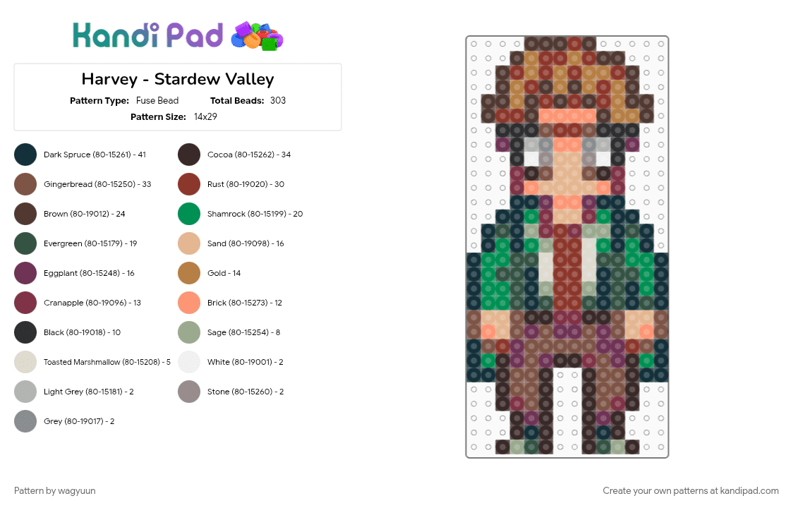 Harvey - Stardew Valley - Fuse Bead Pattern by wagyuun on Kandi Pad - brown, character, gray, harvey stardew valley, red, stardew, stardew valley, stardew valley bachelors, stardewvalley, tan, video game