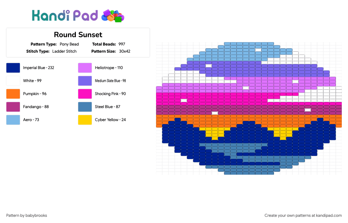 Round Sunset - Pony Bead Pattern by babybrooks on Kandi Pad - blue, pink, purple