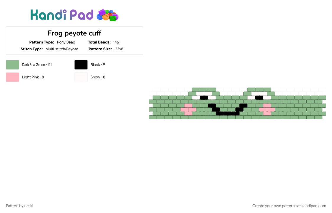 Frog peyote cuff - Pony Bead Pattern by nejiki on Kandi Pad - teal