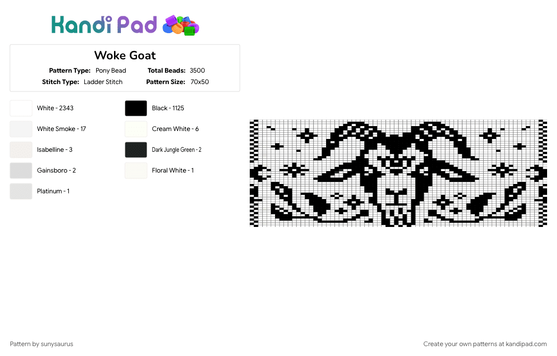 Woke Goat - Pony Bead Pattern by sunysaurus on Kandi Pad - black, white